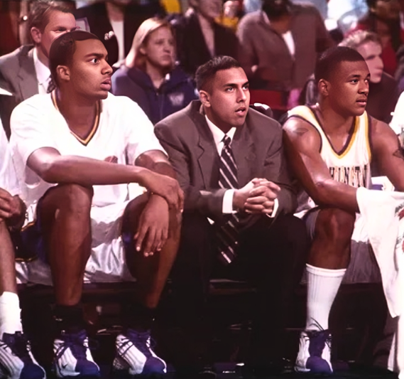 Palash Islam on the bench with the Seattle SuperSonic's Marlon Shelton and Senque Carey