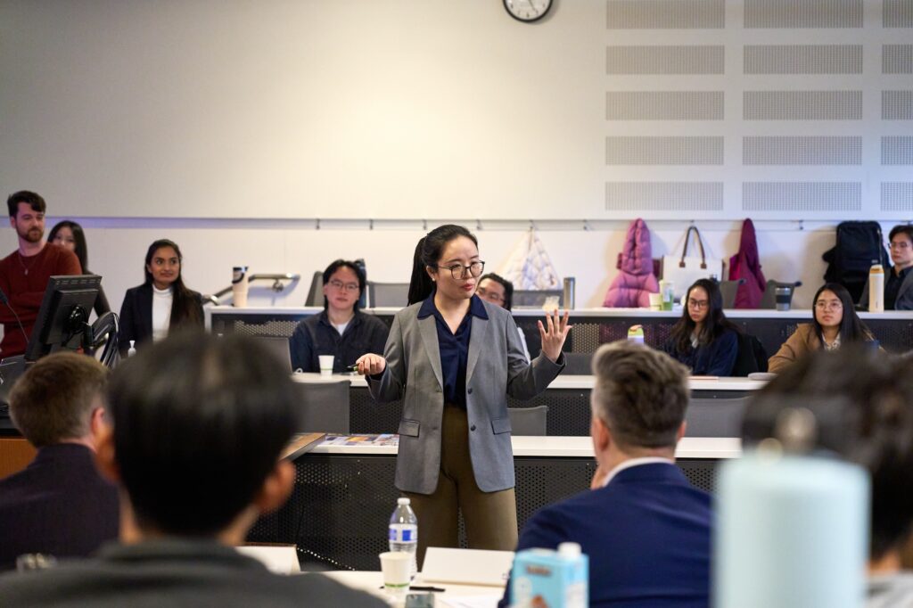 A focus on storytelling through AI is a hallmark of the Foster School program, where students learn that clear communication is just as important as AI expertise when presenting innovative concepts.