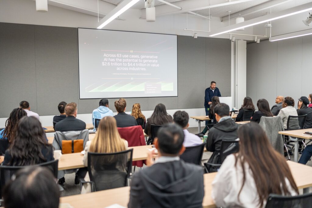 Matt Hull speaking to Foster School of Business students at NVIDIA headquarters.