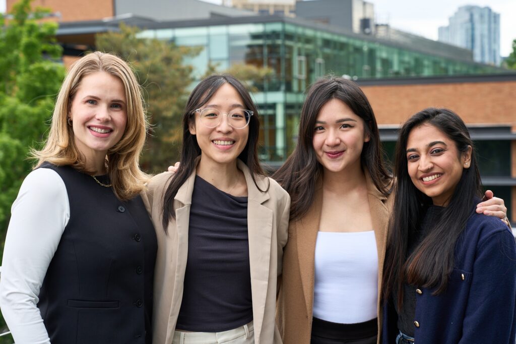 (Left to right): Mandee Montejano (mentor) with MSCM students Shanny Lee, Shani Eugenia, and Sampada Aggarwal.
