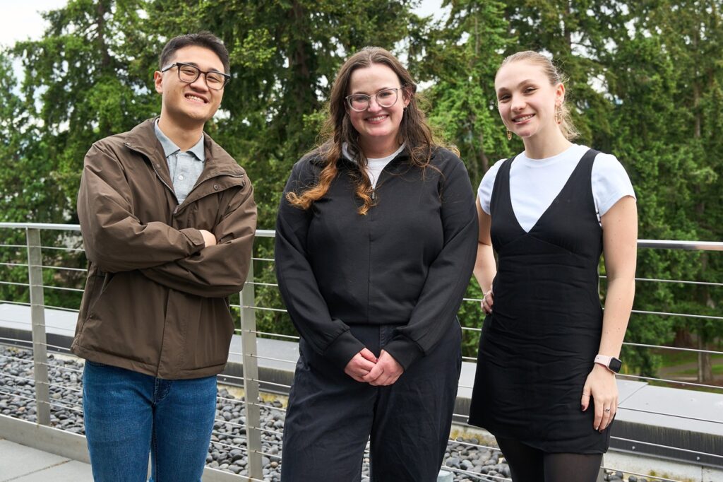 Mentoring program (Left to right): Tien Thanh “Ted” Bui, mentor and UW Foster MSCM alum Nicole Wedvik, and Lena Abovskiy.