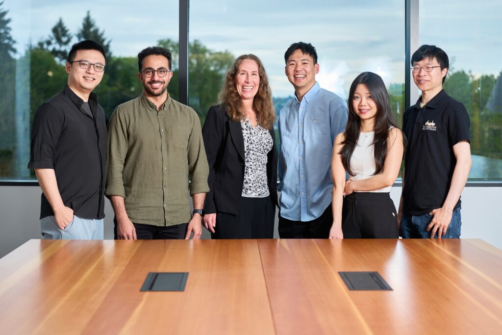 From left, Hao “Gary” Fu, Abdullah Alshraim, mentor Andi Dueñas, Yu-Hao Tung, Yun Jie Huang, and Kenneth Kao