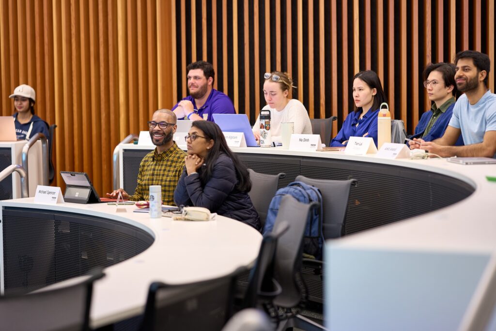 Entrepreneurship program students at the University of Washington participating in a class discussion on startup messaging.
