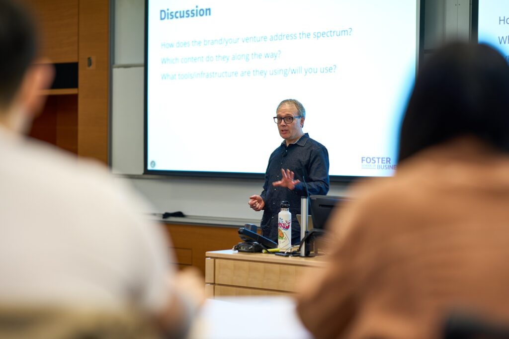 Ian Lurie leading a session on startup messaging and content strategy in the Master of Science in Entrepreneurship program.